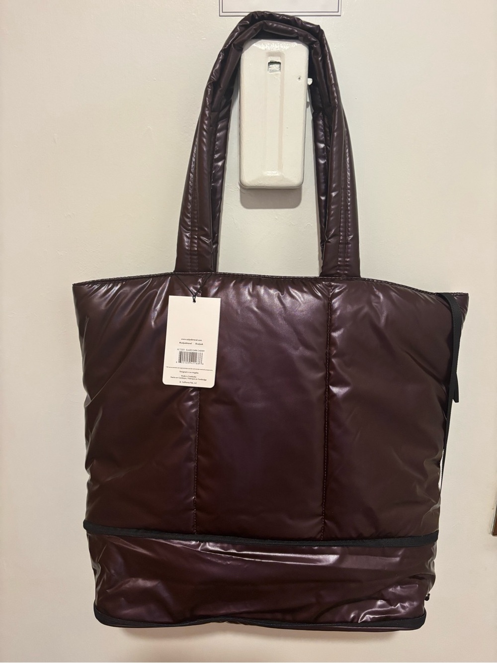 Calpak Expandable laptopTote in glazed dark cherry, NWT